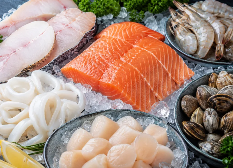 鮭魚與干貝等海鮮食材